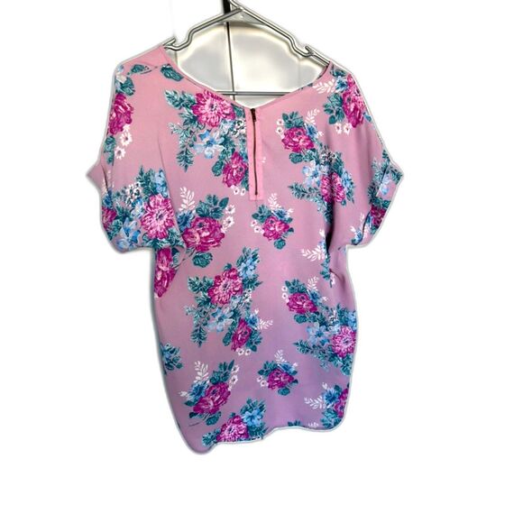 HIPPIE ROSE Junior’s Back-Zip Cuff-Sleeved Top, Purple Floral Size L - Picture 2 of 6